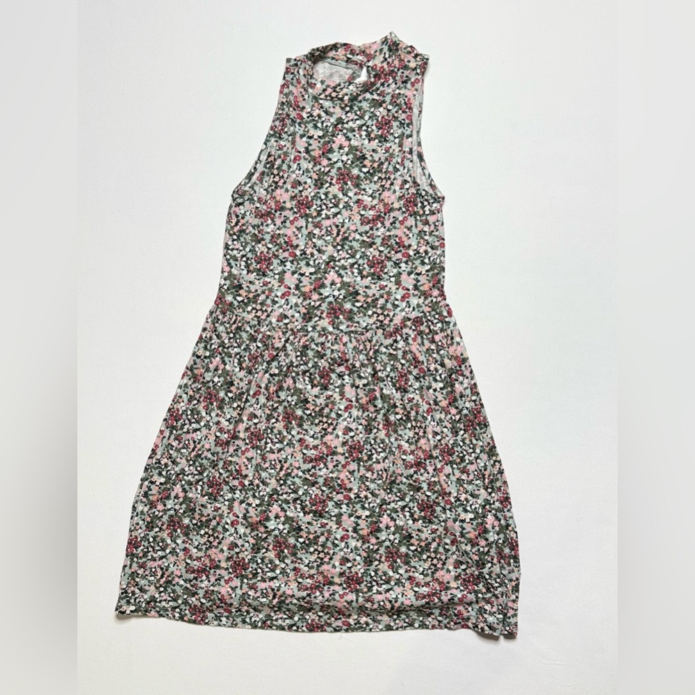 Pull&Bear Green Floral Print Open Back Dress Size Medium